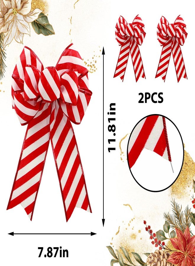Ftuuo 2PCS Red White Stripe Wreath Bows, Glitter Candy Burlap Bow for Wreath Christmas Rustic Crafts Hanging Ornament Bow for Xmas New Year Indoor Outdoor Wedding Holiday Birthday Party Decor - Image 2